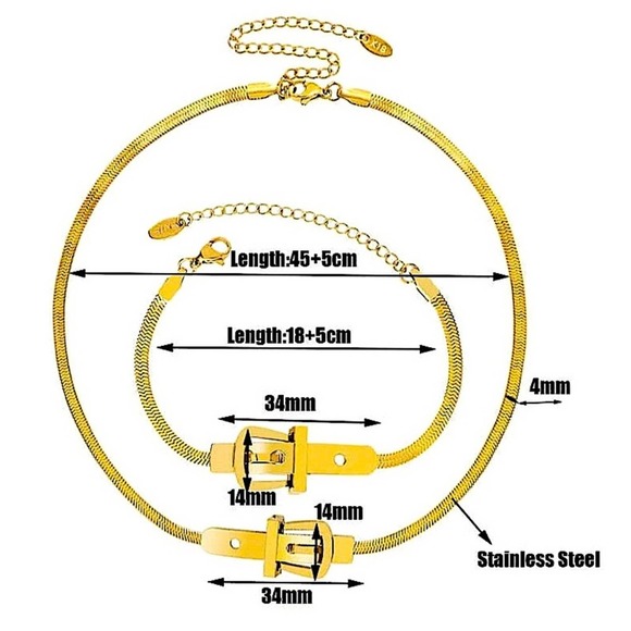 Belt Buckle Design Gold Plated Herringbone Choker Matching Bracelet Set - Picture 14 of 14